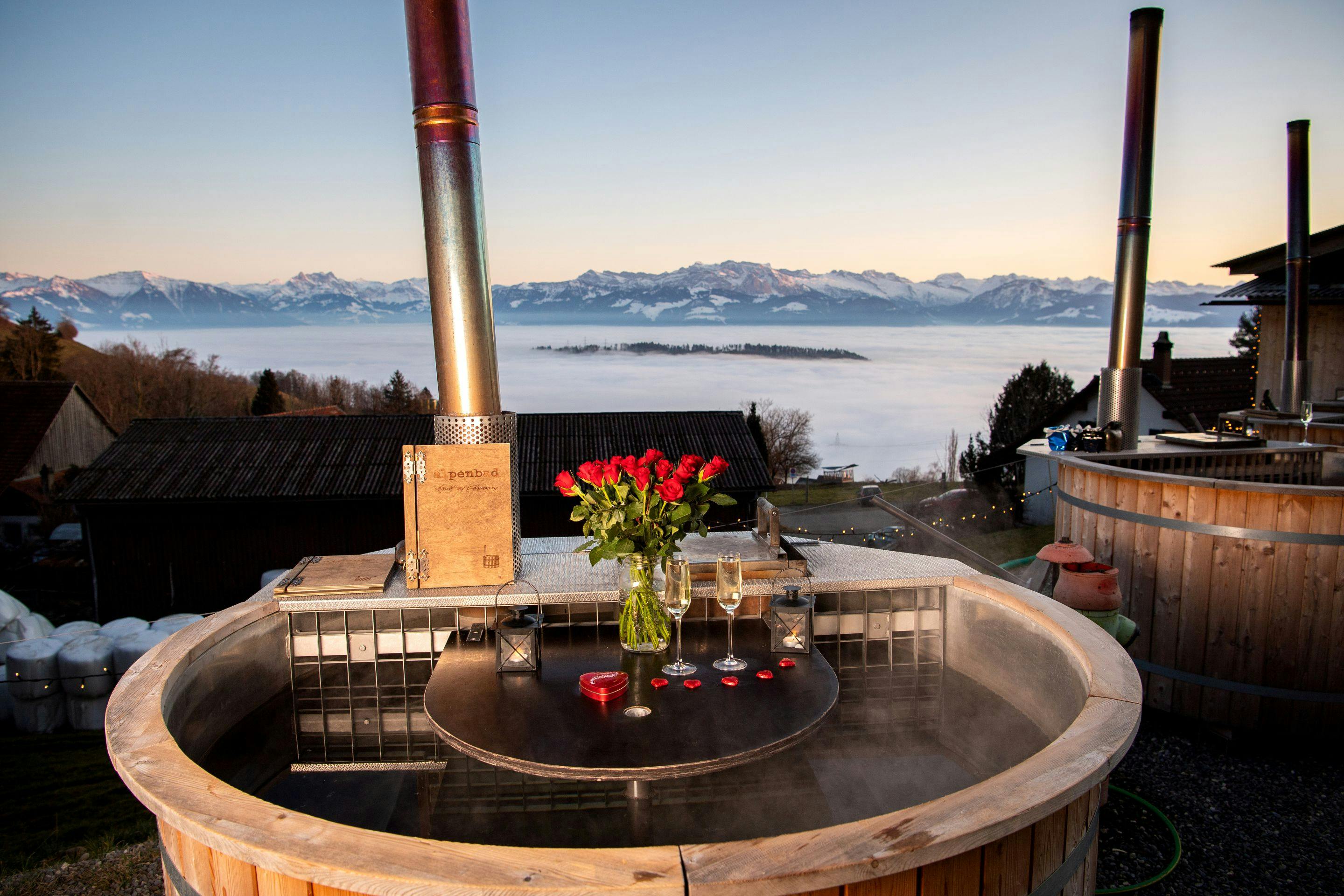 Romantic evening for two in the alpine pool