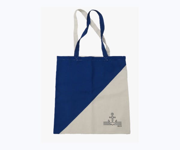 Upcycled bag blue/white