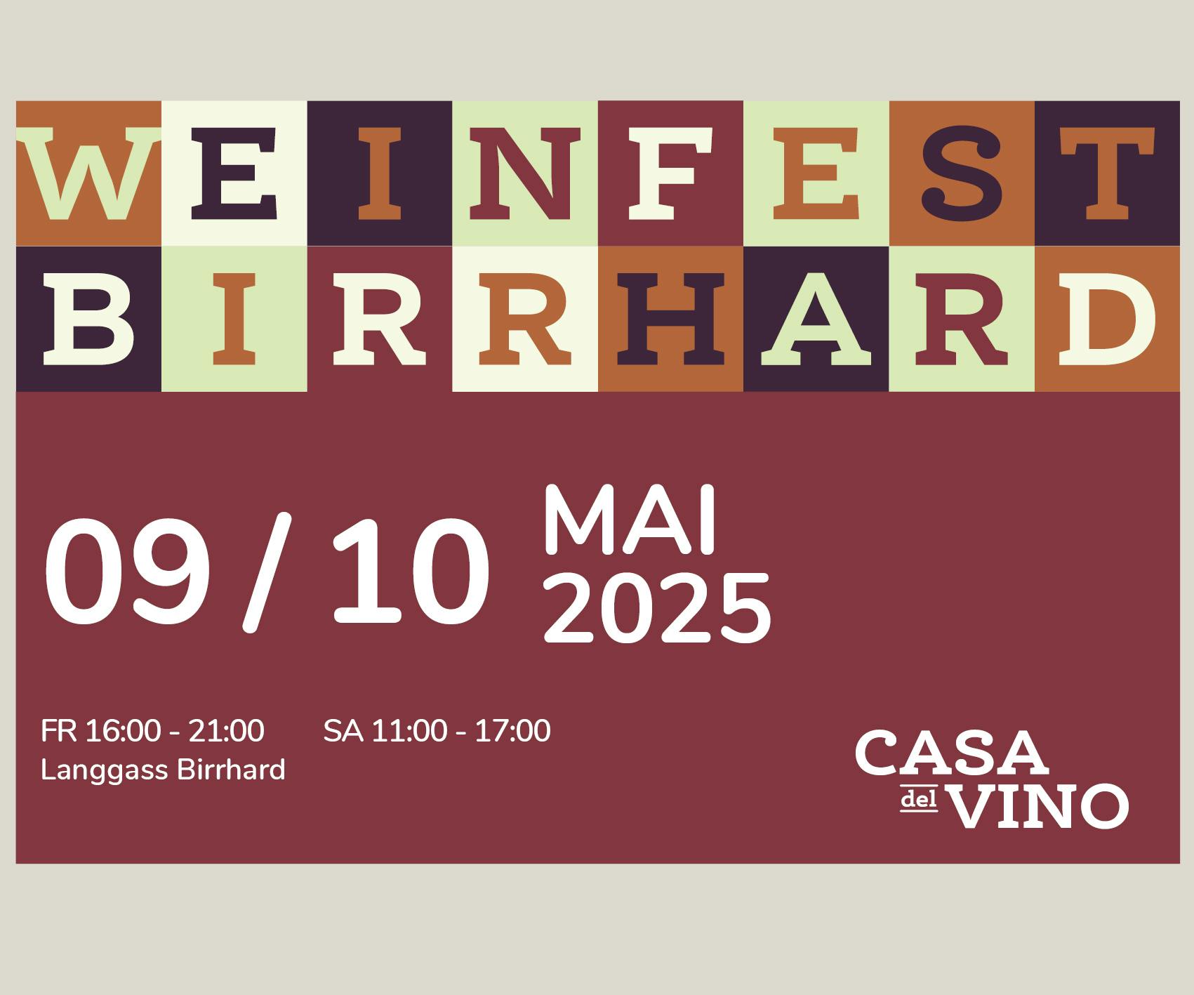 9. - 10. Mai 2025 | Weinfest Birrhard | SAVE THE DATE 