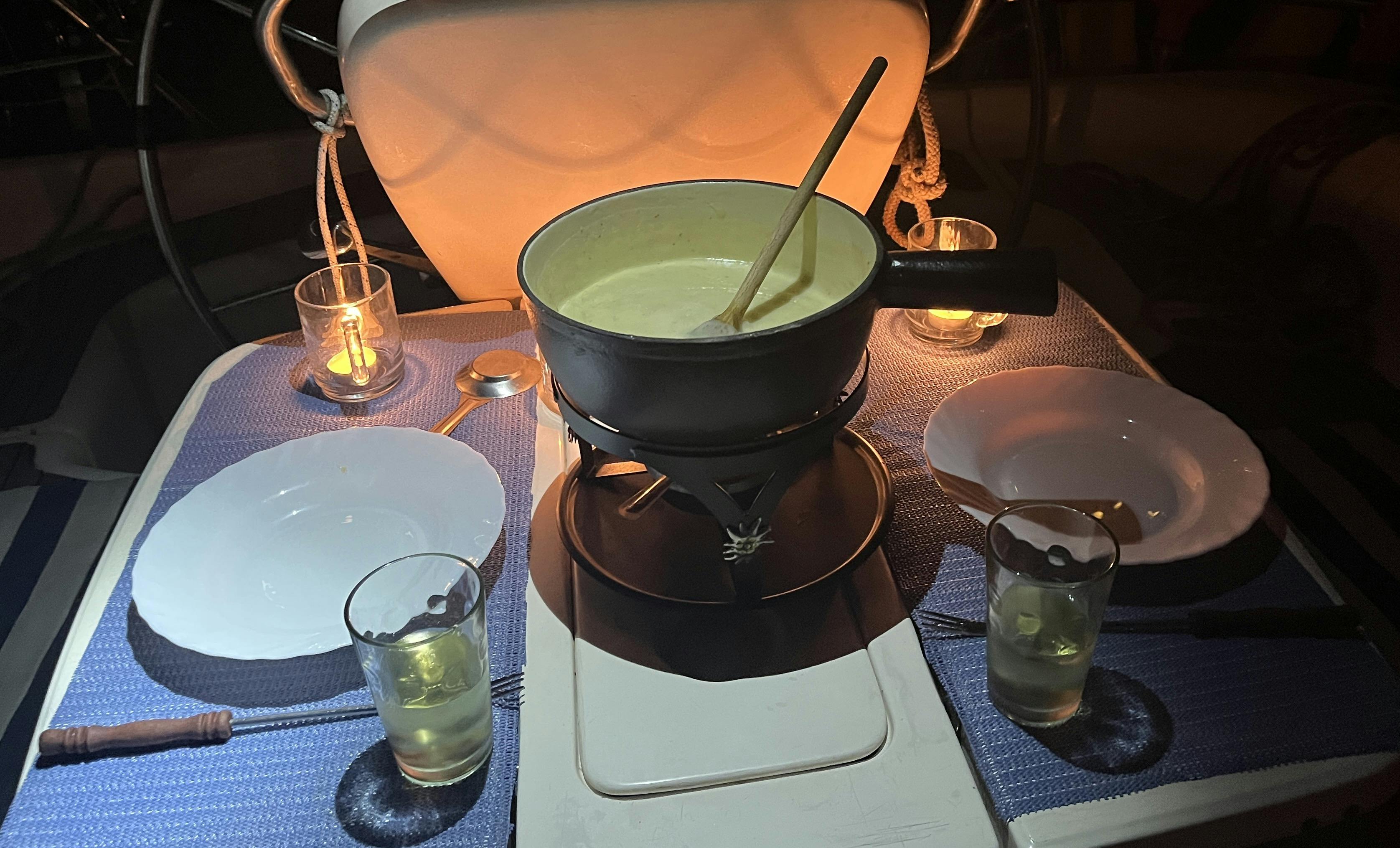 Fondue on the boat on New Year's Eve